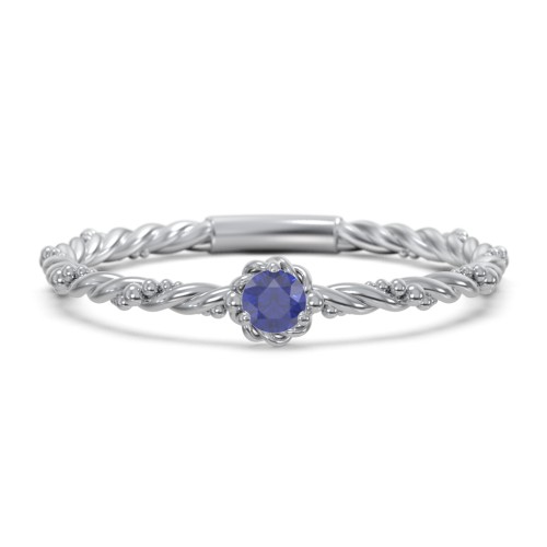 Twisted Band Stackable Ring with Gemstone – Sterling Silver with Blue Sapphire