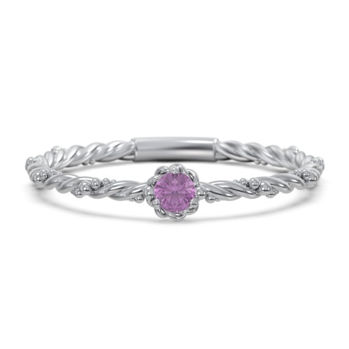 Twisted Band Stackable Ring with Gemstone – Sterling Silver with Amethyst