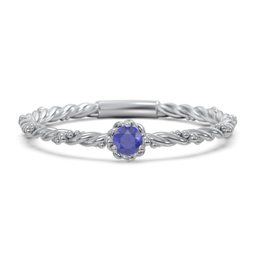 Twisted Band Stackable Ring with Gemstone – Sterling Silver with Blue Sapphire