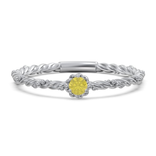 Twisted Band Stackable Ring with Gemstone – Sterling Silver with Citrine