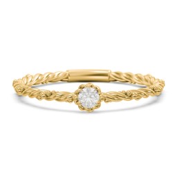 Twisted Band Stackable Ring with Gemstone in 10K Solid Yellow Gold with Cubic Zirconia
