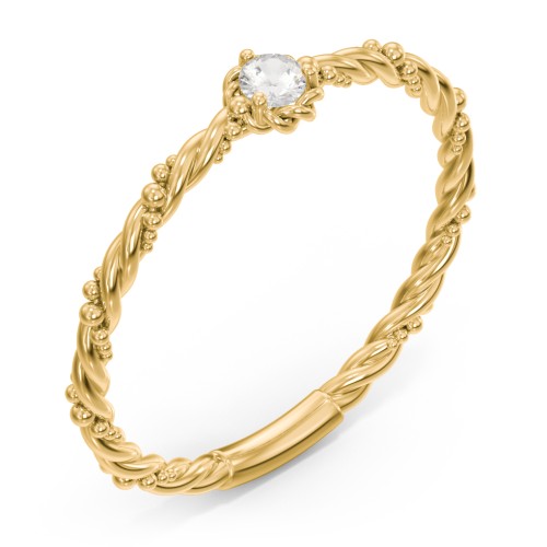 Twisted Band Stackable Ring with Gemstone – 10K Yellow Gold with Cubic Zirconia