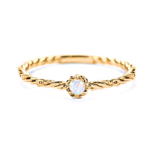 Twisted Band Stackable Ring with Gemstone – 10K Yellow Gold with Cubic Zirconia