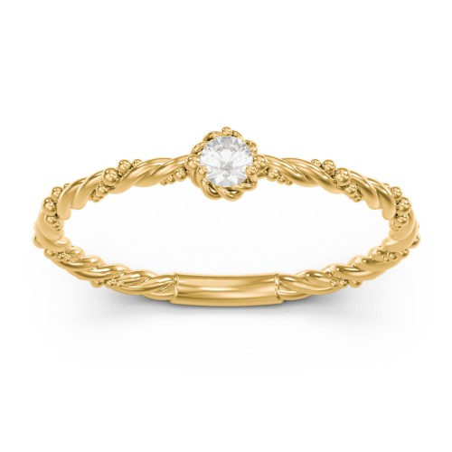 Twisted Band Stackable Ring with Gemstone – 10K Yellow Gold with Cubic Zirconia