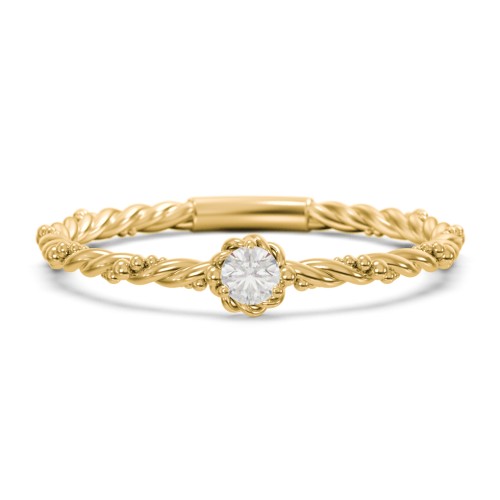 Twisted Band Stackable Ring with Gemstone – 10K Yellow Gold with Cubic Zirconia