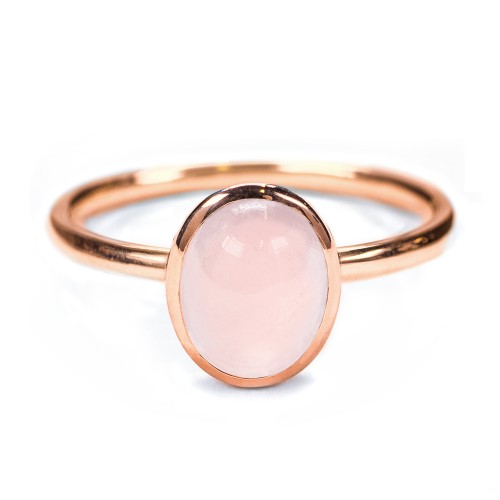 Oval Cab Gemstone Ring – 10K Rose Gold with Orange Moonstone