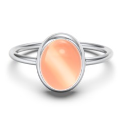 Oval Cab Gemstone Ring – 10K White Gold with Orange Moonstone