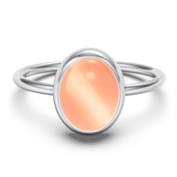 Oval Cab Gemstone Ring in 10K Solid White Gold with Orange Moonstone