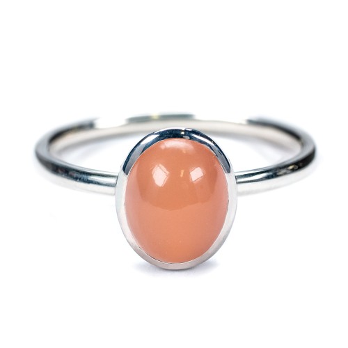 Oval Cab Gemstone Ring – 10K White Gold with Orange Moonstone