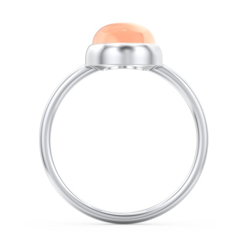 Oval Cab Gemstone Ring – 10K White Gold with Orange Moonstone