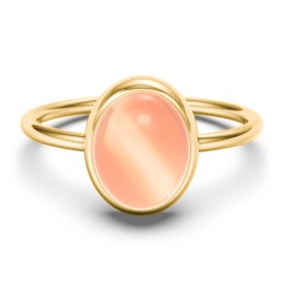 Oval Cab Gemstone Ring in 10K Solid Yellow Gold with Orange Moonstone