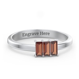 3 Stone Vertical Baguette Ring in 925 Sterling Silver with Garnet