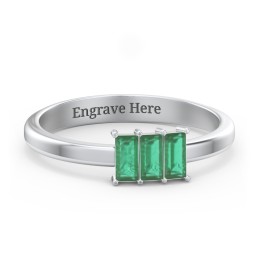 3 Stone Vertical Baguette Ring in 925 Sterling Silver with Emerald