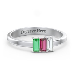 3 Stone Vertical Baguette Ring in 925 Sterling Silver with Emerald, Ruby, and Cubic Zirconia