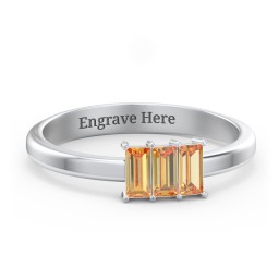 3 Stone Vertical Baguette Ring in 925 Sterling Silver with Citrine