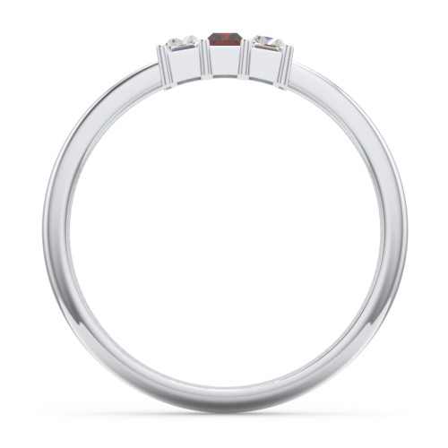 3 Stone Vertical Baguette Ring – Sterling Silver with Cubic Zirconia and Garnet