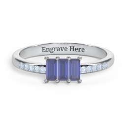 3 Stone Vertical Baguette Ring with Accents