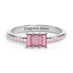 3 Stone Vertical Baguette Ring with Accents