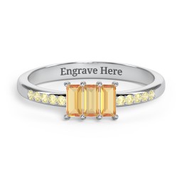 3 Stone Vertical Baguette Ring with Accents