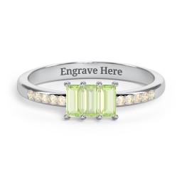 3 Stone Vertical Baguette Ring with Accents