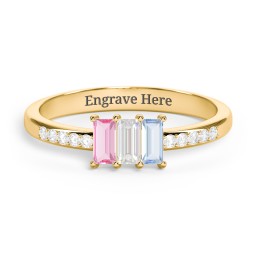 3 Stone Vertical Baguette Ring with Accents
