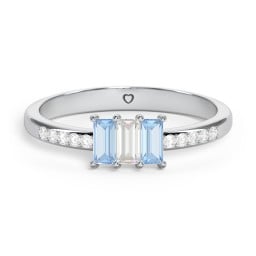 3 Stone Vertical Baguette Ring with Accents