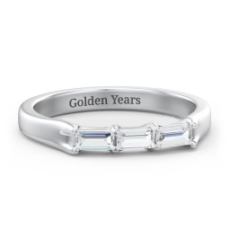 3 Stone Horizontal Baguette Ring in 925 Sterling Silver with Cubic Zirconia