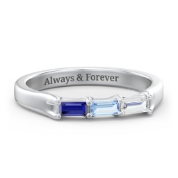 3 Stone Horizontal Baguette Ring in 925 Sterling Silver with Blue Sapphire, Blue Topaz, and Cubic Zirconia