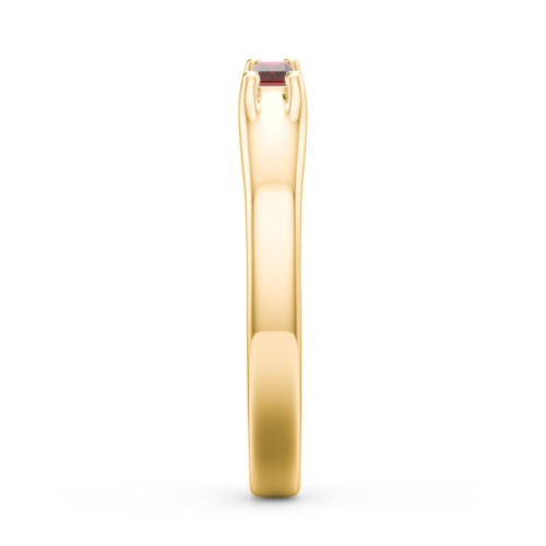 3 Stone Horizontal Baguette Ring – 10K Yellow Gold with Garnet and Pink Tourmaline