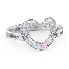 Filigree Heart Ring with Birthstones