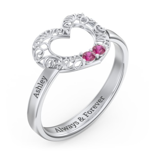 Filigree Heart Ring with Birthstones