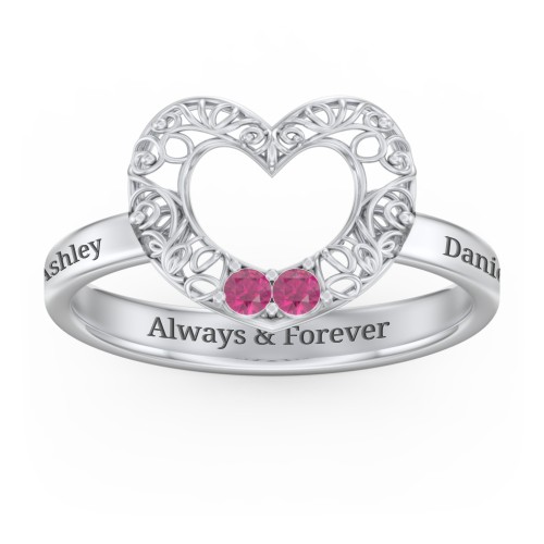 Filigree Heart Ring with Birthstones