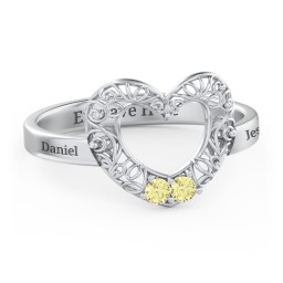 Filigree Heart Ring with Birthstones in 925 Sterling Silver with Citrine