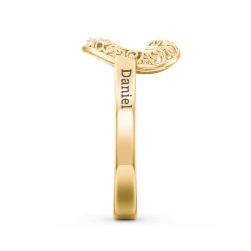 Filigree Heart Ring with Birthstones – 10K Yellow Gold with Cubic Zirconia