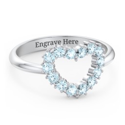 Couples Birthstone Heart Ring in 925 Sterling Silver with Blue Topaz