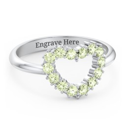 Couples Birthstone Heart Ring in 925 Sterling Silver with Peridot