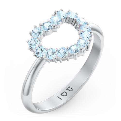 Couples Birthstone Heart Ring – Sterling Silver with Blue Topaz