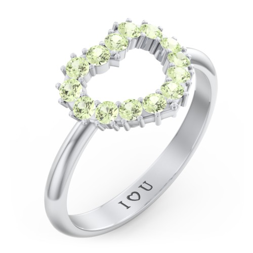 Couples Birthstone Heart Ring – Sterling Silver with Peridot