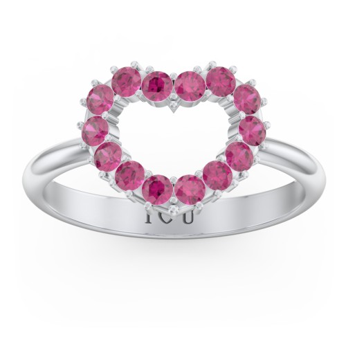 Couples Birthstone Heart Ring – Sterling Silver with Ruby