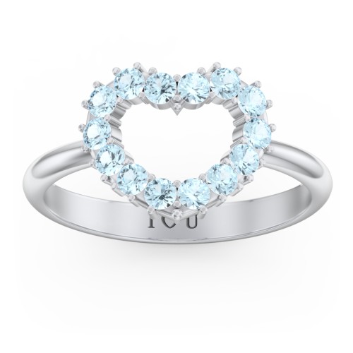 Couples Birthstone Heart Ring – Sterling Silver with Blue Topaz