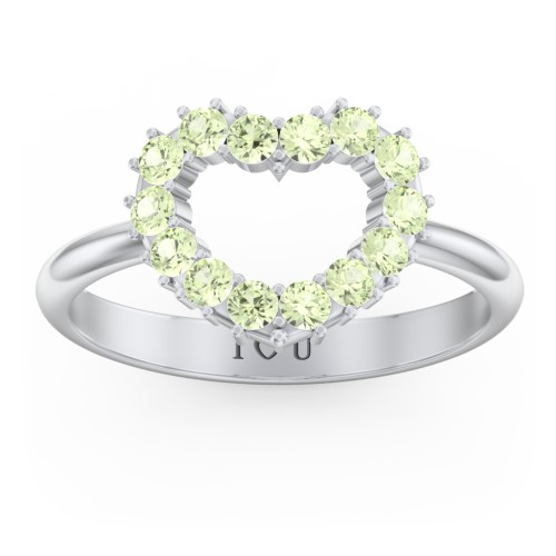 Couples Birthstone Heart Ring – Sterling Silver with Peridot