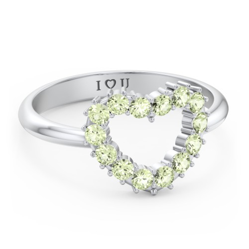 Couples Birthstone Heart Ring – Sterling Silver with Peridot