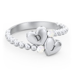 Engravable Double Heart Ring with Birthstones