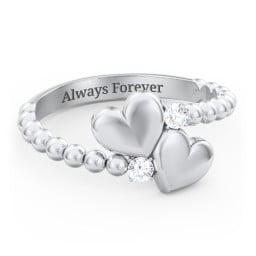Engravable Double Heart Ring with Birthstones