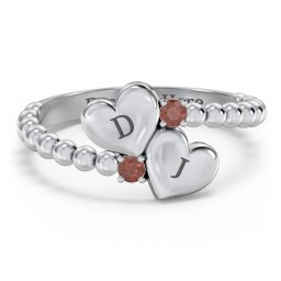 Engravable Double Heart Ring with Birthstones
