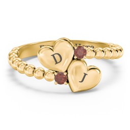 Engravable Double Heart Ring with Birthstones in 18K Gold Plated Silver with Garnet