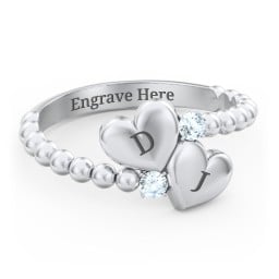 Engravable Double Heart Ring with Birthstones
