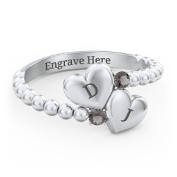 Engravable Double Heart Ring with Birthstones