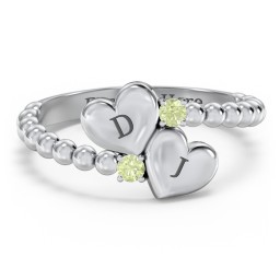 Engravable Double Heart Ring with Birthstones