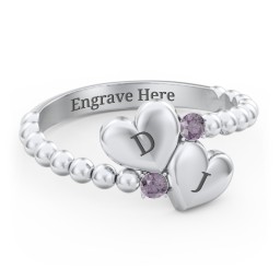 Engravable Double Heart Ring with Birthstones